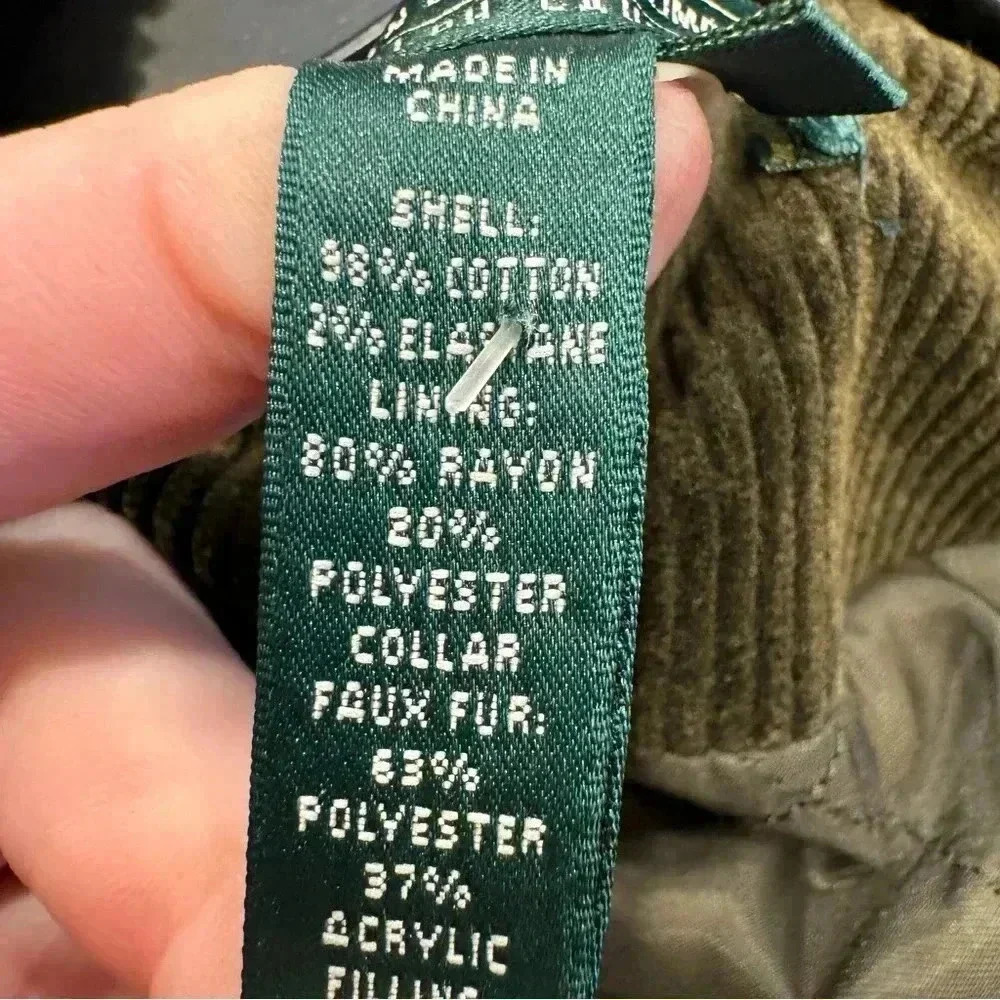 Ralph Lauren Women’s Corduroy Jacket Zip Up, Quilted Lining Olive Green Size XL - Picture 11 of 11